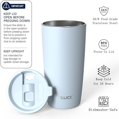 TILUCK 20 oz Insulated Coffee Tumbler with BPA-Free Lid | Travel Coffee Mug, Dishwasher Safe, Cup Holder Friendly, Double-Wall Vacuum Insulation for Hot & Cold Drinks,MatteLightBlue - color: Matte LightBlue, size: 20 Ounces
