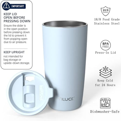 TILUCK 20 oz Insulated Coffee Tumbler with BPA-Free Lid | Travel Coffee Mug, Dishwasher Safe, Cup Holder Friendly, Double-Wall Vacuum Insulation for Hot & Cold Drinks,MatteLightBlue - color: Matte LightBlue, size: 20 Ounces