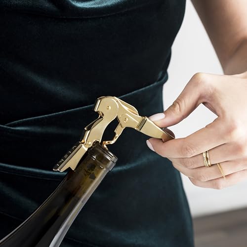 Viski 24k Gold Plated Signature Double Hinged Waiter's Corkscrew Wine Opener, Stainless Steel with Built-in Bottle Opener & Foil Cutter for Home Bar, Kitchen, Travel, Gifts for Wine Lovers, Set of 1 - style: Standard