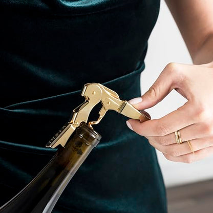Viski 24k Gold Plated Signature Double Hinged Waiter's Corkscrew Wine Opener, Stainless Steel with Built-in Bottle Opener & Foil Cutter for Home Bar, Kitchen, Travel, Gifts for Wine Lovers, Set of 1 - style: Standard