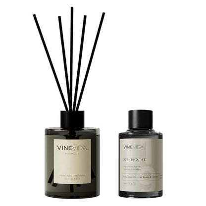 VINEVIDA | Leather & Brandy | Reed Diffuser for Home & Bathroom | Long-Lasting Scent Sticks Set | Oil Stick Diffuser | Bathroom Scent
