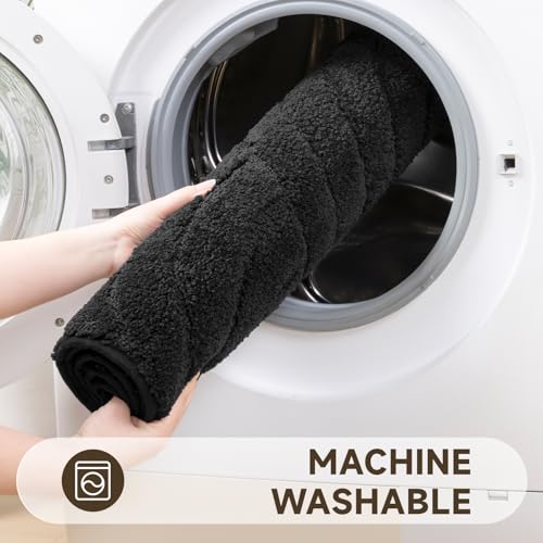 Pauwer Bathroom Rugs Sets 5 Piece, Absorbent Non Slip Bath Mat Set, Black | Machine Washable, Microfiber Plush, Quick Dry Runner, U Shaped Contour Toilet Rugs, Shower Mats and Toilet Lid Cover - color: Black