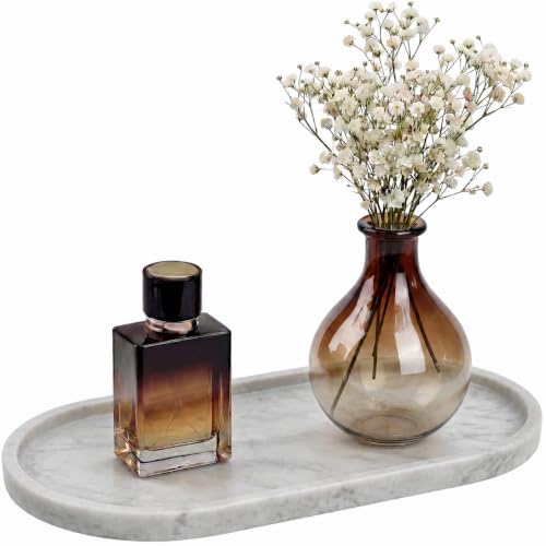 YKAJO Carrara White Gray Oval Marble Tray, 11.8x5.9 Perfume Organizer Dish | Honed natural stone; holds jewelry, rings, keys, candles, trinkets; for dresser, nightstand, bath counter - color: Carrara White Gray, size: 11.8" x 5.9" x 0.6"