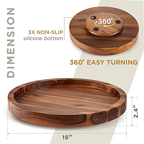 TIDITA 16" Wooden Lazy Susan Organizer for Cabinet, 360° Rotation, High Rim | Solid Acacia Wood, Non-Skid Pads, Swivel Round Lazy Susans Turntable for Countertop, Decorative Tray, Cheese Board, Multi-Use - size: 16 Inch