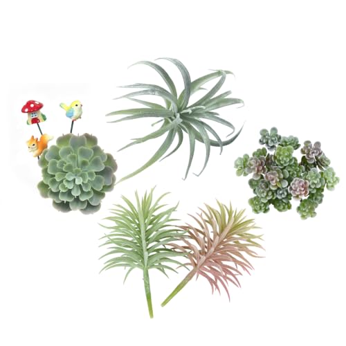 Artificial Succulents Fake Air Plant Set | faux succulents Fake Air Plants for DIY Craft, Cake, Home Decor, Flocked Green - color: Flocked Green