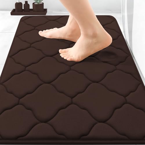 OLANLY Memory Foam Bath Mat Rug 30x20, Ultra Soft and Absorbent Bathroom Rugs, Non-Slip, Comfortable, Machine Washable Bath Carpet for Bathroom Floor, Tub, Shower and Home Decor Accessories, Brown - color: Brown, size: 30" X 20"