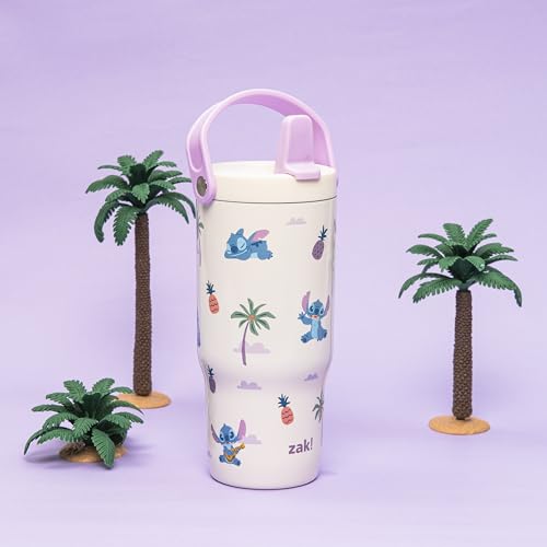Zak Designs Disney Stitch Siply 20oz Leak-Proof Straw Insulated Tumbler | BPA Free, Stainless Steel, Handle, Cupholder Friendly, Dishwasher Safe, Kids Water Bottle, Reuseable For School, Home, Travel - color: Lilo and Stitch