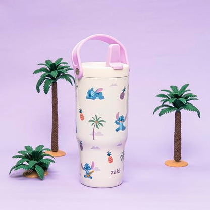 Zak Designs Disney Stitch Siply 20oz Leak-Proof Straw Insulated Tumbler | BPA Free, Stainless Steel, Handle, Cupholder Friendly, Dishwasher Safe, Kids Water Bottle, Reuseable For School, Home, Travel - color: Lilo and Stitch