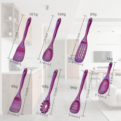 7 PCS Pakkawood Kitchen Utensils | Kitchen Cooking Utensil Set | Pakkawood Utensils | Non-Stick Wooden Spoons | Wooden Spoons for Cooking | Byzantium - color: Byzantium-7PCS
