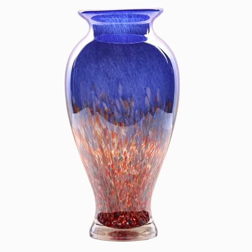 Blown Glass vase, Unique Glass vase, Colorful Bottle Decorative vase for Home Living Room Dining Table re Office Wedding entryway Desktop Decorative Flower vase. (Blue) - color: Blue
