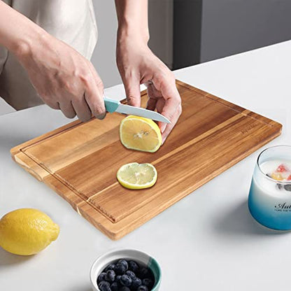 Acacia Wood Chopping Cutting Boards for Kitchen Wooden Charcuterie Board | Bread Cheese Boards Butcher Block Solid Large Wooden Cutting Board Non Toxic Serving Meat Board Hardwood Teak Cutting Board - size: 15"L x 10"W