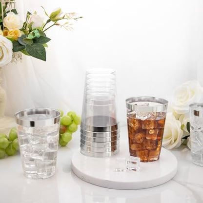 I00000 100 Pack 12 oz Silver Plastic Cups, Premium Silver Disposable Cups | BPA-Free, Heavy Duty, Everyday Use, Bulk Catering, Wine Glasses, Cocktail Glasses, Silver Cups Perfect for Party & Wedding - color: 12-Silver-100