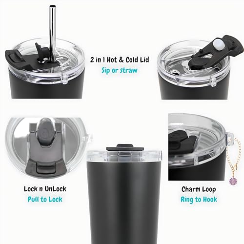 Drinco - 20 oz Stainless Steel Tumbler | Double Walled Vacuum Insulated Mug With Lid, 2 Straws, For Hot & Cold Drinks (20oz Dragonfly) - color: 20oz Dragonfly
