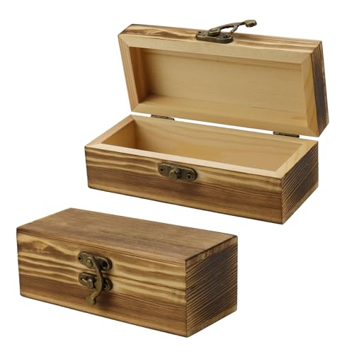KUMGROT Wooden Box With Hinged Lid - Writable Vintage Gift Box | Handmade Solid Wood Storage for Photos, Jewelry, Coins, Cards - 5.5" x 2.4" x 2.1", Brown - style: Small Rectangular