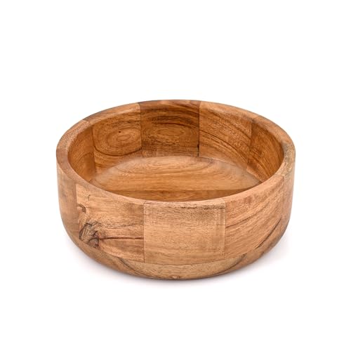 Hand Carved Acacia Wood Decorative Bowl | Rustic Round Centerpiece for Living Room, Dining Table & Kitchen Décor (8" X 8" X 3")