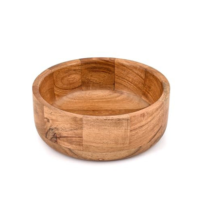 Hand Carved Acacia Wood Decorative Bowl | Rustic Round Centerpiece for Living Room, Dining Table & Kitchen Décor (8" X 8" X 3")