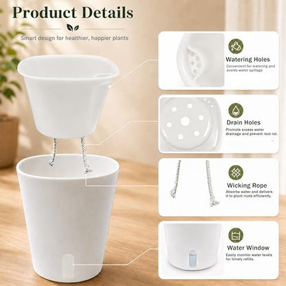 3" Self Watering Pots - 10 Sets Planter Pots for Indoor Plants With Water Level Indicator and Multiple Vents - for House Plants, Flowers, Herbs - size: 3 Inch - 10 Sets