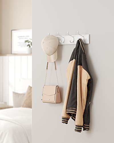 SONGMICS Wall-Mounted Coat Rack, Hook Rack, 4 Dual Metal Hooks, White | For Coats, Bags, Keys, in the Entryway, Bedroom, Living Room ULHR23WT - color: White, size: 1 Pack-4 Hooks, style: Without Shelf