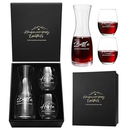AW BRIDAL House Warming Gifts New Home Wine Glasses and Decanter Set, 2026 Closing Gifts for Home Buyers and Homeowner, New Apartment Gift Basket for Women Friend, First House Gift for Couple Newlywed - style: Wine Decanter-New Home