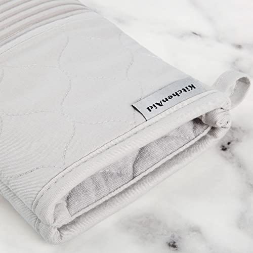 KITCHENAID Quilted Cotton Terry Cloth Oven Mitt, Pot Holder, Kitchen Towel 4-Pack Set, Heat Resistant, Silicone Grip, 16"x26", 7"x13" & 7"x10", Matte Grey - color: Matte Grey