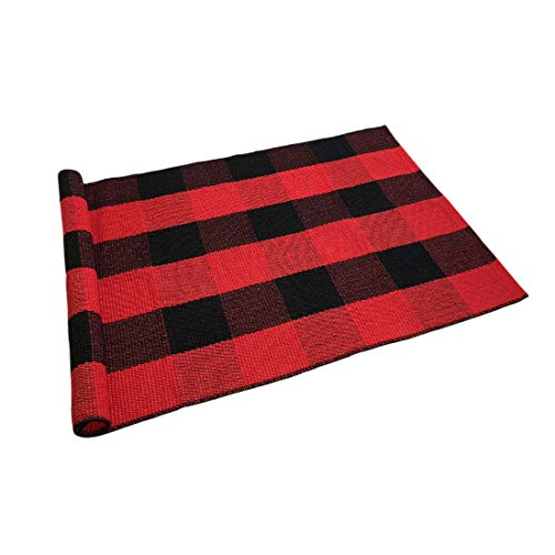 LEVINIS Cotton Buffalo Plaid Rugs- Red&Black Machine Washable Buffalo Check Area Rug for Kitchen/Bath Room/Outdoor/Indoor Front Porch Decor Farmhouse Decor, 51.2''x23.6'' - color: Red / Black, size: 1'11" x 4'3" (Rectangular)