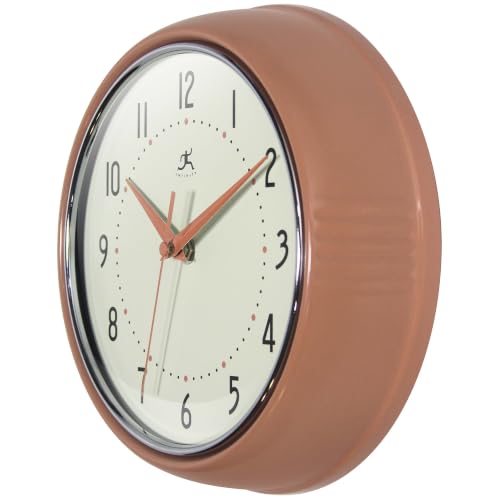 Infinity Instruments Retro Round Metal Wall Clock, Terracotta, 9.5" - color: Terracotta, size: 9.5 Inch