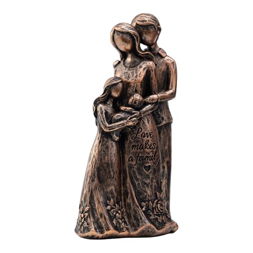 Family Figurine Statue, 6.8 Inch Resin Sculpture of Mother Father Daughter and New Baby, Love Makes a Family Hand-Painted Figure, Gift for New Parents, Baby Shower, Mother's Day Home Decor - color: Bronze