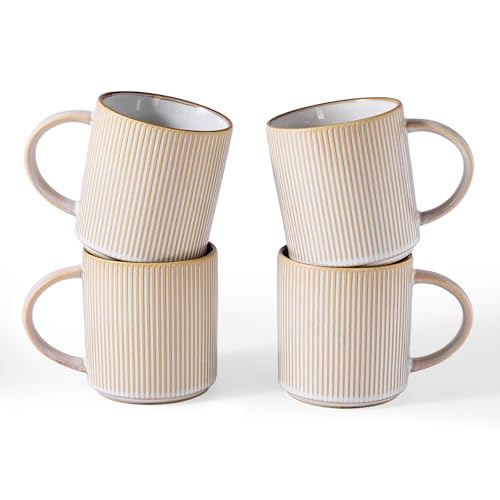 famiware Coffee Mug Set of 4, Star 16 oz Large Mugs Cup Set with Handle | Ceramic Mug for Coffee, Latte, Tea, Stackable Drinkware Set, Microwave & Dishwasher Safe, Cappuccino White - color: Cappuccino White, size: 4 Count (Pack of 1)