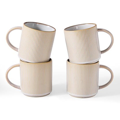 famiware Coffee Mug Set of 4, Star 16 oz Large Mugs Cup Set with Handle | Ceramic Mug for Coffee, Latte, Tea, Stackable Drinkware Set, Microwave & Dishwasher Safe, Cappuccino White - color: Cappuccino White, size: 4 Count (Pack of 1)