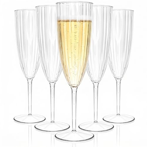 36 PCS Clear Plastic Champagne Flutes, 6 oz Disposable Wine Glasses, Reusable Cocktail Cups Party Supplies for Party Wedding Toasting Birthday Bridal Shower - color: Clear