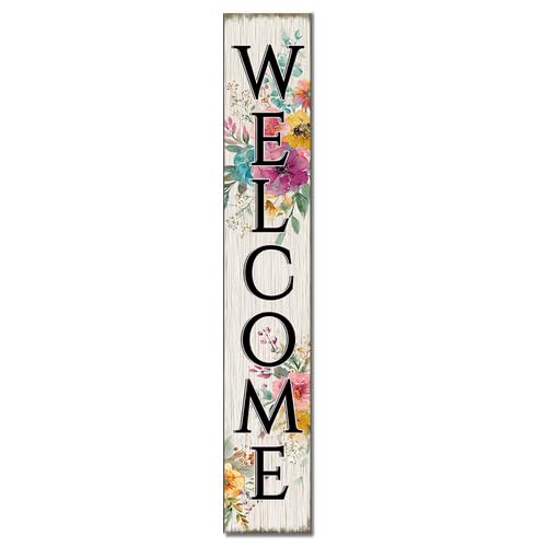 Spring Welcome Porch Sign Floral Butterfly Summer Welcome Front Door Sign Farmhouse Porch Vertical Wooden Plaque Entryway Home Outdoor Seasonal Decoration 8x32inch - color: U- 9, size: 8x32inch