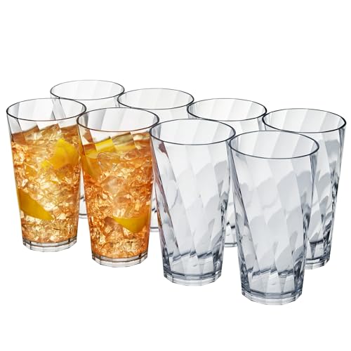 US Acrylic Optix Plastic Reusable Drinking Glasses (Set of 8) 20oz Water Cups in Clear | BPA-Free Tumblers, Made in USA | Top-Rack Dishwasher Safe - size: 20 Ounces