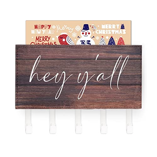 Wall Mounted Mail Holder Hey Y'all,Mail Holder And Key Rack for Entryway,Farmhouse Home Decor Key Hooks,Rustic Key Hangers with 5 Hooks - color: style-2