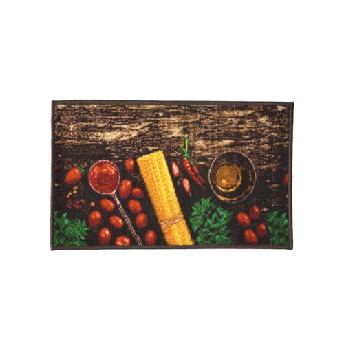 Kashi Home Kitchen Rug, Printed Area Rug, Durable Floor, Door Mat, Farmhouse Non-Slip Carpet Latex Backing Beautiful Design, Pasta 18x30 Rectangle - color: Pasta, size: 1'6" x 2'6" (Rectangular)
