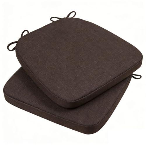 GIBZ Outdoor Chair Cushions 17"x16"x2" with Ties Set of 2 Brown | Waterproof Chairs Cushion U-Shaped Seat Pads Washable Casual for Yard Lawn Patio - color: Brown