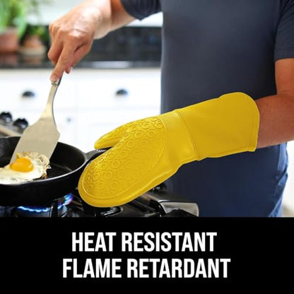 BPA-Free Soft Silicone Oven Mitts - Ultra Heat Resistant Oven Mitts with Thick Cotton Liner - Long Slip Resistant Pot Holders, Flexible Oven Gloves - Yellow 13.7" - color: Yellow, size: 2-Piece 13.7" Oven Mitts