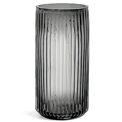 Muyan 7.5" Flower Vase for Decor Ribbed Glass Vase Modern for Centerpieces Desktop Home Office Dining Living Room Wedding (Gray) - color: Gray, size: 7.5 Inch