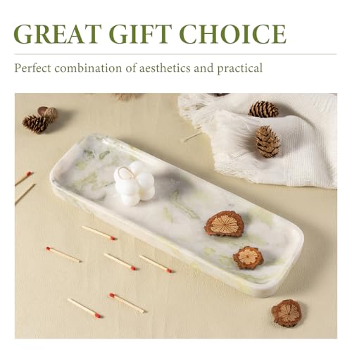 Marble Tray, 12"x4" Marble Vanity Tray for Bathroom Kitchen Countertop Sink, Natural Stone Tray for Home Decor, Decorative Rectangular Narrow Catchall Tray for Jewelry Perfume