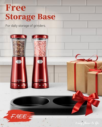 Electric Salt and Pepper Grinder Set with Storage Base, Stainless Steel Rechargeable Salt and Pepper Grinder Set with 4.5 oz Large Capacity, 1.8" Wide Mouth, Adjustable Coarseness, Ideal for Kitchen - color: Bright Red