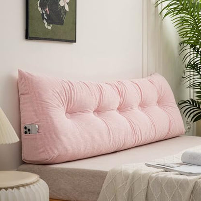 Triangular Headboard Pillow Wedge Full Pink Daybed Pillows Bed Headboard Wedge Bed Rest Reading Back Cushion Lumbar Positioning Upholstered 47 * 4.7 * 15.7in - color: Pink, size: Full ：47in*4.7in*15.7in