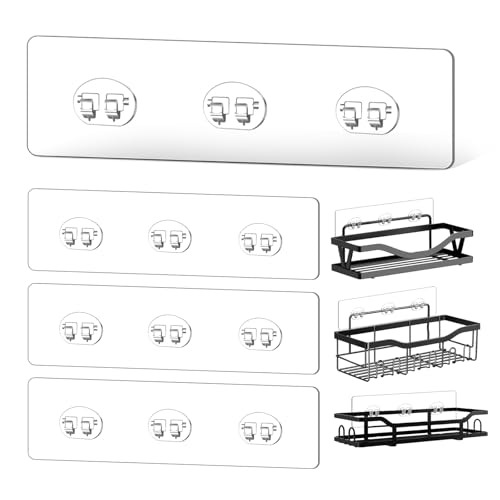 4 Pack Shower Shelf Adhesive Replacement, No Drilling Transparent Adhesive Hooks Stickers, Strong Wall Hook Strip for Shower Caddy Basket and Bathroom Shelf, Kitchen Racks (3 Hooks) - color: Transparent-4 Pack