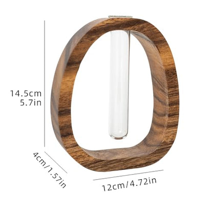 Modern Wooden Glass Test Tube Vase - Desk Plant Decor, Suitable for Home and Office Use - size: Large Single Tube