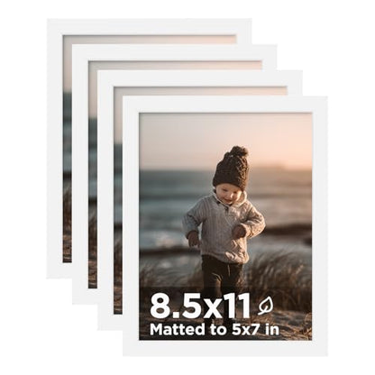 8.5x11 Picture Frame White Set of 4, Wooden Diploma Frame with Acrylic Plexiglass for Pictures, Certificate Degree Document Frame Tabletop and Wall Mounting Display - color: White, size: 8.5x11