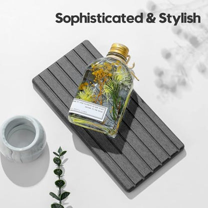 2PCS Diatomite Water Absorbing Stone Drying Tray Mat for Bathroom & Kitchen Counter, Instant Dry Drink Bar Coaster, Vanity Sink Caddy Organizer, Dish Soap Sponge Holder, Dark Gray, 8"x3.8" - color: 2pcs - 8"x 3.8" - Dark Gray