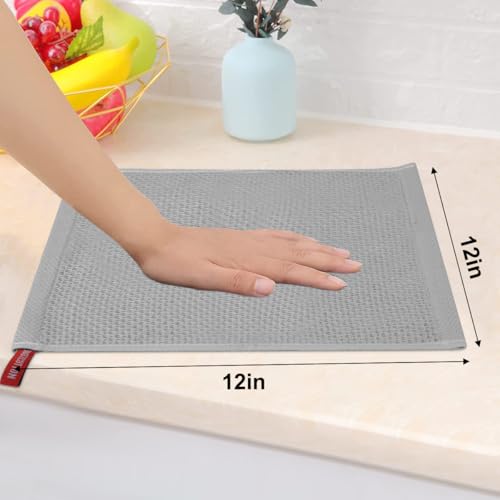 100% Cotton Waffle Weave Kitchen Dish Cloths, 6 Pack Ultra Soft Absorbent, Quick Drying Dish Towels, 12x12 Inches, Dish Rags for Drying Dishes & Daily Kitchen Use, Light Grey - color: Light Grey