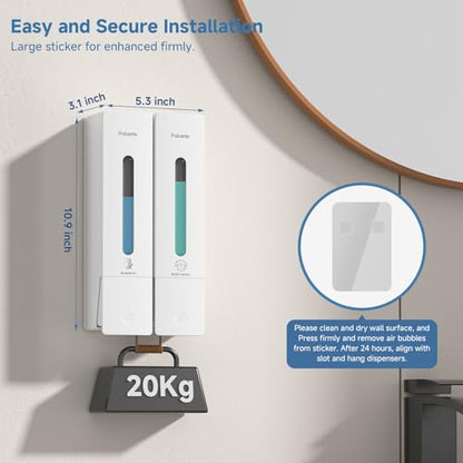 Shampoo Dispenser for Shower - Shower Soap Dispenser Wall Mounted No Drill - Shampoo Body Wash Dispenser 2 Chamber - Easy Install for Bathroom Hotel White 800ml - color: White 2 Chamber