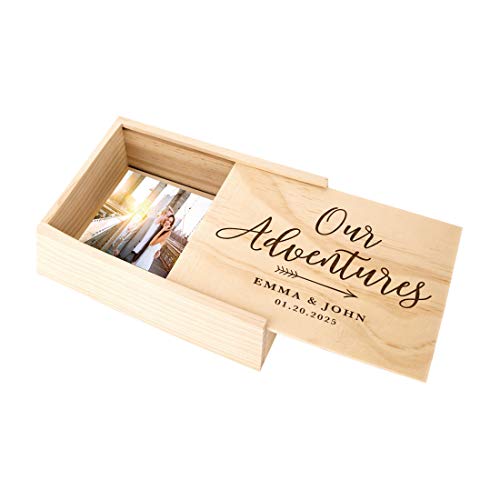 Koyal Wholesale Custom Engraved Our Adventures Arrow Wedding Keepsake Box, 4 x 6 -inch, Custom Names and Date, Wood - color: Our Adventures Arrow