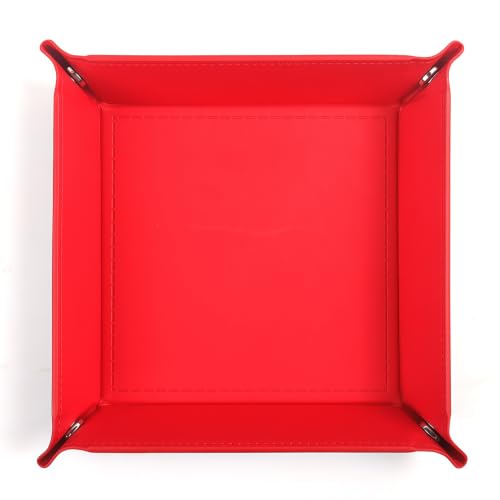 Valet Tray Desktop Storage Organizer – Vegan Leather Catchall Tray Bedside Vanity Tray Nightstand Caddy Holder for Remote Controller, Watch, Keys, Phone, Wallet, Coin, Jewelry, Red - color: Red