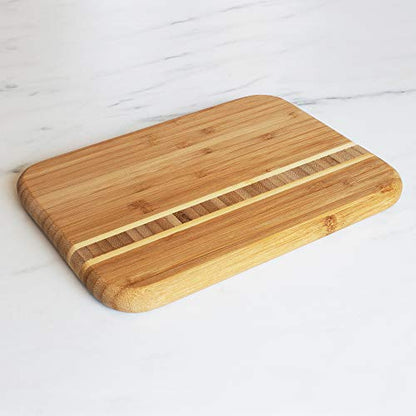 Totally Bamboo Barbados Small Bamboo Cutting Board, 9 x 6.5 Inches | Small cutting board for fruit, vegetables, garnishes, and sandwiches. End-grain bamboo inlay adds standout style. - size: 9"L x 6.5"W