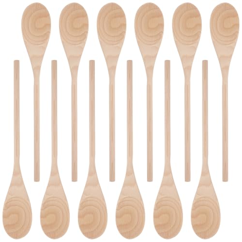 KEILEOHO 12PCS 12 Inch Wooden Spoons for Cooking, Long Handle Wooden Mixing Spoon, Wooden Kitchen Utensil for Cooking, Kitchen Stirring and Crafting